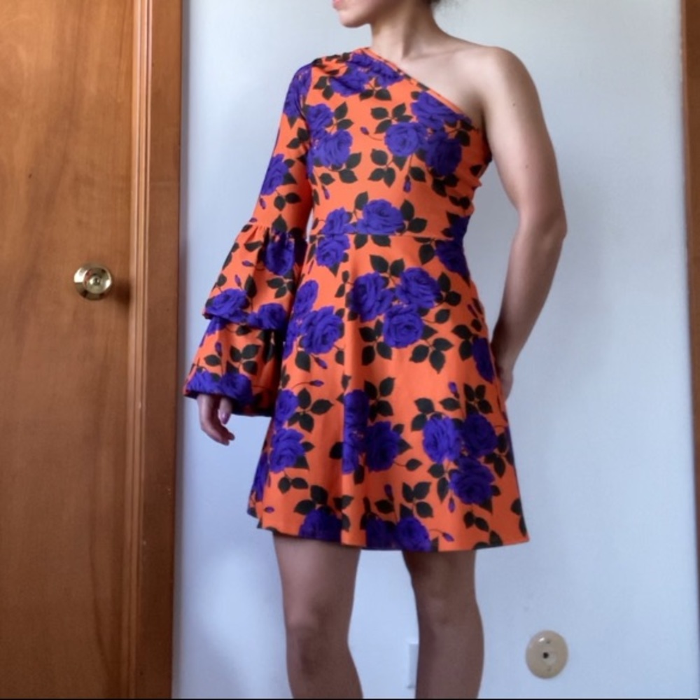 ASOS One Shoulder Orange and Purple Floral Dress